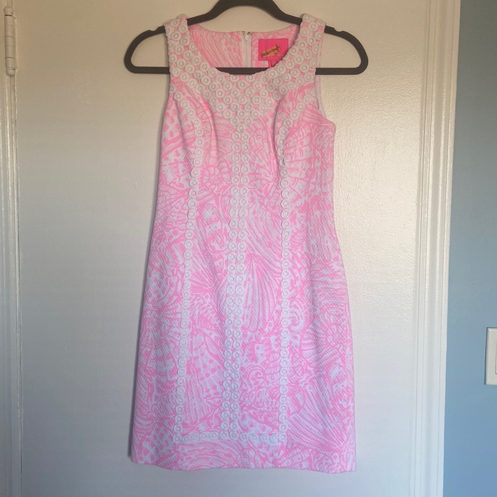 NWOT Lilly Pulitzer Macfarlane stretch shift pelican pink sea cups dress - Picture 2 of 7